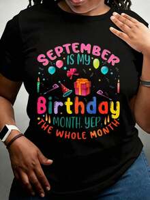 Women's T-Shirt 100% Cotton - September, My Birthday Month, Yes, All Month Long - Birthday Celebration T-Shirt - Unisex Vintage Urban Style, Loose Fit, Cotton, Short Sleeve, Crew Neck - 黑色 - 查看 11
