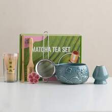 1件/7件套莲花口抹茶茶具套装，包含抹茶碗、抹茶筅、茶漏、抹茶杯、搅拌棒、茶匙、茶碗套装、抹茶冲泡工具、甜点和饮品制作工具、日式礼盒、松金抹茶搅拌套装、抹茶爱好者礼物、返校套装、节日礼盒 - 彩色 - 查看 14