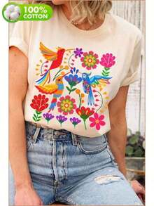 Camiseta de manga corta con cuello redondo y estampado para mujer. Perfecto para citas, desplazamientos diarios y salidas informales. Diseño clásico minimalista de cuello redondo, fácil de combinar y adecuado para todas las formas de cuerpo. - Blanco - Ver 6