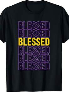 Fun And Creative Graphic Tee In Purple And Gold, Blessed-Golden & Purple Style. Same Style For Men And Women. Short-Sleeved Printed Tee For Summer 2025, 220g Pure. - 黑色 - 查看 8