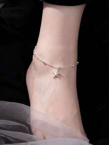 1pc S925 Sterling Silver Cute Starfish Anklet, Minimalist Ocean Style, Designed For Sweet And Lively Girls, Lightweight And Ankle-Hugging, Versatile Accessory For Beach Vacation And Daily Outfit - Starfish - View 4