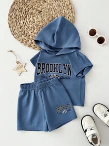 Toddler Boys' Sleeveless Knit Hooded Top Paired With Casual Shorts, Simple Yet Fashionable Design, Suitable For Baby's Spring/Summer Outings And Sports Wear - Dusty Blue - View 4