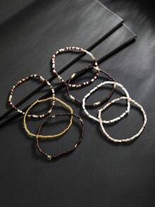 Set de 7 piezas de pulseras con cuentas de estilo bohemio, uso casual para hombres, regalo para vacaciones - Multicolor - Ver 4