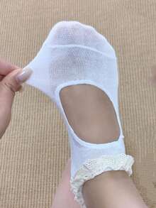 1/5 Pairs Lace Trim Cute Ballet Style Ankle Socks, Lightweight For Spring/Summer (Socks Only, No Insole) - Multicolor - View 8
