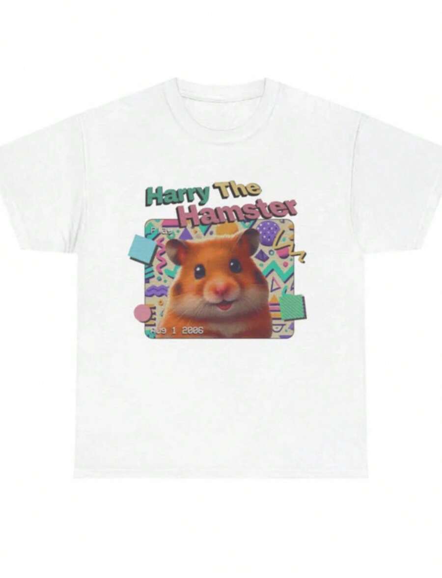 Harry The Hamster T-Shirt - Heavy Cotton Tee - Retro 90s Styleblusas para mujer playeras de mujer vestidos casuales para mujer y2k playeras deportivas para mujer verano camisetas ropa de mujer Fashion Perfect For Daily - Blanco - Ver 1