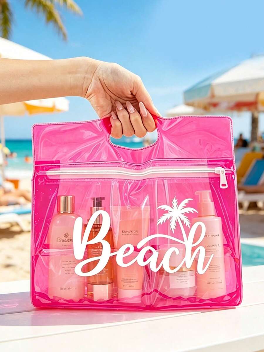 这款透明防水洗漱包印有白色“Beach”字样和棕榈树图案,可收纳洗发水、乳液、化妆品等。时尚实用,适合旅行、通勤、学生和爱美人士使用,可用于旅行、健身、酒店住宿和日常浴室收纳。用途广泛,也可作为化妆包使用。 - 彩色 - 查看 1