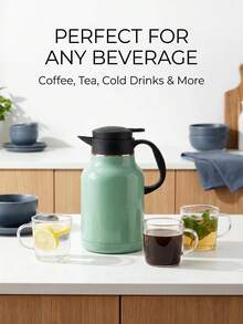 1.8L Large Capacity 304 Stainless Steel Insulated Kettle With Detachable Tea Infuser Safety Latch Single Hand Operation Leakproof Wide Mouth Drip Proof Spout Thermal Pot For Coffee Thick Soup Arabian Mint Tea Household Drinkware - Multicolor - View 5