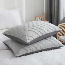 1/2pcs Set Wave Cut Flower Dark Grey Pillowcase - Includes 1 Or 2 Pillowcases (Pillow Insert Not Included), Reversible, Cute Fresh Country Style, Lightweight And Breathable, Machine Washable, Country Style - Dark Grey - View 21