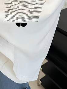 Diseño Simple y Versátil Primavera/Verano Casual Cuello Redondo a la Moda Corte Holgado Versátil Camiseta de Manga Corta para Mujer Camiseta Estampada de Algodón - Blanco - Ver 5