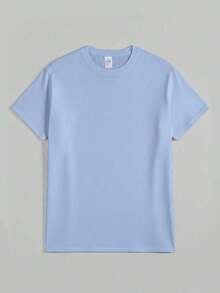 New Christmas Sportswear Fashionable Men's Explosive Short Sleeve 1 Piece Plus Size Women's Loose Off Shoulder Fit 100% Cotton T-Shirt Printed With Watercolor Pink Lily Designs, Perfect For Summer Beach Tropical Vacation And Music Festival Clothing Sets Creating Fresh Bohemian Style - 淺藍色 - 查看 3