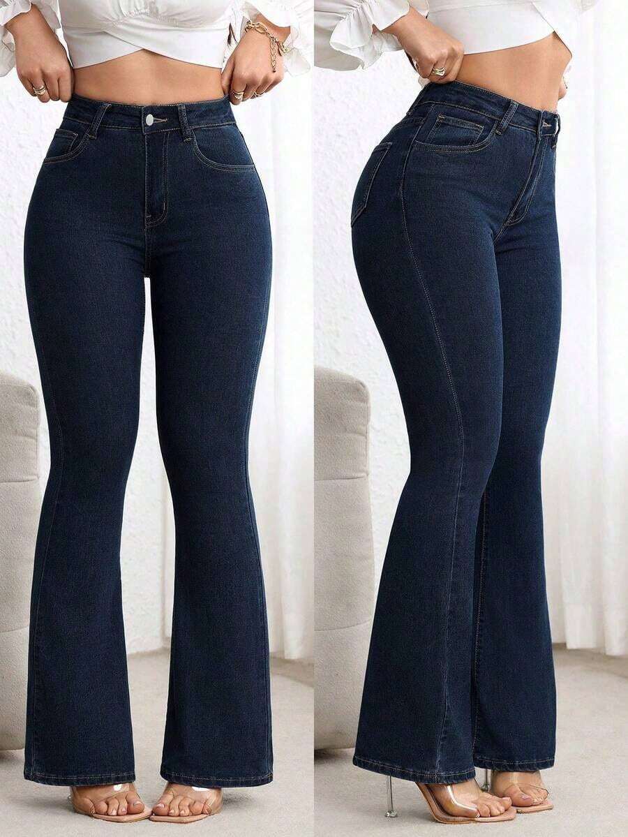 Jeans de pierna acampanada de corte slim casual para ir al trabajo - Niebla azul - Ver 1