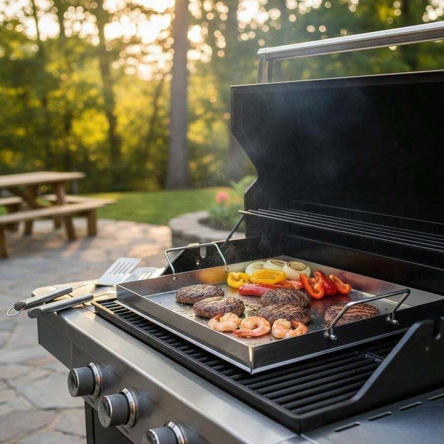 [Free Shipping] Universal Flat Top Griddle 18x16 Inch For Camping Tailgating Party, Rectangular Hot Plate Family Cookware Built-In Handles Gas Grill Attachment Teppanyaki Surface Outdoor Cooking Pan-XY883724 - Multicolor - View 1