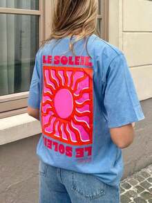 Camiseta gráfica para mujer DrmWander, estilo casual de manga corta, top lindo para el verano.Conjuntos de ropa festiva para mujer.Conjuntos cortos de dos piezas para el verano de mujer.Conjunto retro para mujer - Azul azur - Ver 4