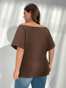 delgada de estilo elegante con botones metálicos, hombros descubiertos y ajuste ceñido, ideal para uso diario, oficina, graduación, regreso a clases y atuendos de maestras en primavera/verano y otoño/invierno para mujeres de talla grande - Marrón - Ver 2