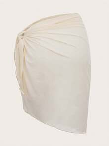 Cubierta unicolor de diseño simple con pliegues de playa de verano para mujeres - Beis - Ver 2