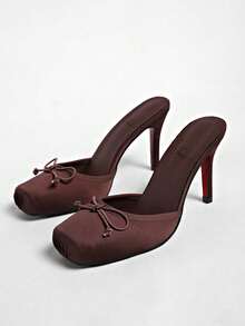 Giày sandal cao gót kiểu Pháp thắt nơ mới mùa xuân sớm dành cho nữ, kiểu dáng ballet, đế đỏ, sandal tuyệt đẹp. - màu nâu - Xem 4