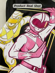 Camiseta de manga corta con cuello redondo suave y casual para mujer, ideal para primavera y verano, con estampado gráfico de Go Go Girl Power Rangers. Color blanco. - Negro - Ver 4