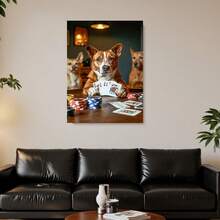 Enmarcado Lienzo impreso 2D plano de perro de póker - Decoración de pared vintage, diseño plano 2D  para dormitorio, sala de estar, residencia estudiantil | Decoración clásica para el hogar y la oficina, regalo ideal, decoración de perros, perfecto para la decoración de habitaciones - Enmarcado - Ver 5