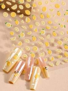 Stiker Kuku Lemon 3D Nuansa Musim Panas, Desain Buah Segar, Aksesori DIY Seni Kuku yang Lucu - Kuning - View 7