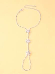 outingfit 1件金色花朵手指鏈手鍊，極簡優雅女款手鏈飾品 - 銀色 - 查看 5