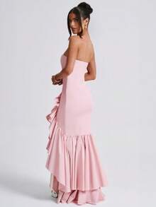 Sleeveless Knit Maxi Dress With Ruffles, Elegant And Sensual Bustier Spring Summer Fashion - Pink - View 6