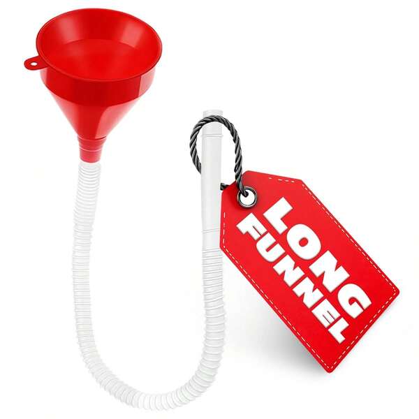 3'' Wide 23'' Long Funnel With Hose U2013 Flexible, Reusable, No Leak Design Featuring Elastic Long Hose | Long Funnel For Transmission Fluid For Oil, Gas, Coolant, Automotive And Garage Applications
