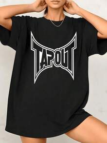 Women's Graphic Print Sports T-Shirt, Casual, Comfortable, 100% Cotton, Crew Neck, Short Sleeve, 1 Piece. Excellent Gifts For Friends And Family, Loose Fit, Everyday Wear, Basic Style. - 黑色 - 查看 1