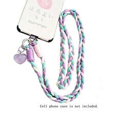 1pc Colorful Braided Long Lanyard Necklace With Heart Pendant, Contrast Color Phone Strap Compatible With Android And Most Smartphone,Gifts For Mother, Family, Friends, Birthday, Holiday Phone Chain - Pink, Purple and Green - View 1