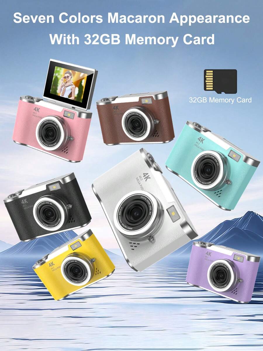 1 Pc 48MP 2.4" Rotating Screen Digital Camera, Rechargeable CCD Sensor, Comes With 32GB Memory Card And Multiple Filter Modes. Portable Anti-Shake Smart Zoom Camera, Suitable For Outdoor Use.