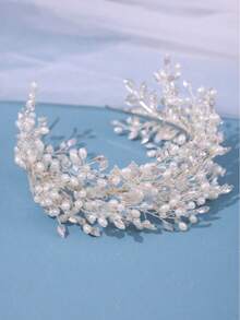 1pc Bridal Braided Headband With Rhinestones, Wedding Dress Hair Accessory - Silver - View 2