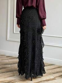 New Women's Autumn Maxi Skirt, Casual Holiday Style, Polka Dot, Lace, Elegant Design, Flattering, Perfect For Holidays, Parties, Daytime Looks And Transition To Winter - 黑色 - 查看 6