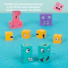 16pcs Kids Face-Changing Wooden Block Logic Thinking Training Game, Wooden Cube Expression Matching Blocks Multiplayer Battle Game, Develop Children's Hand-Eye Coordination, Parent-Child Interactive Desktop Game, Birthday Gift For Boys And Girls - Multicolor - View 8