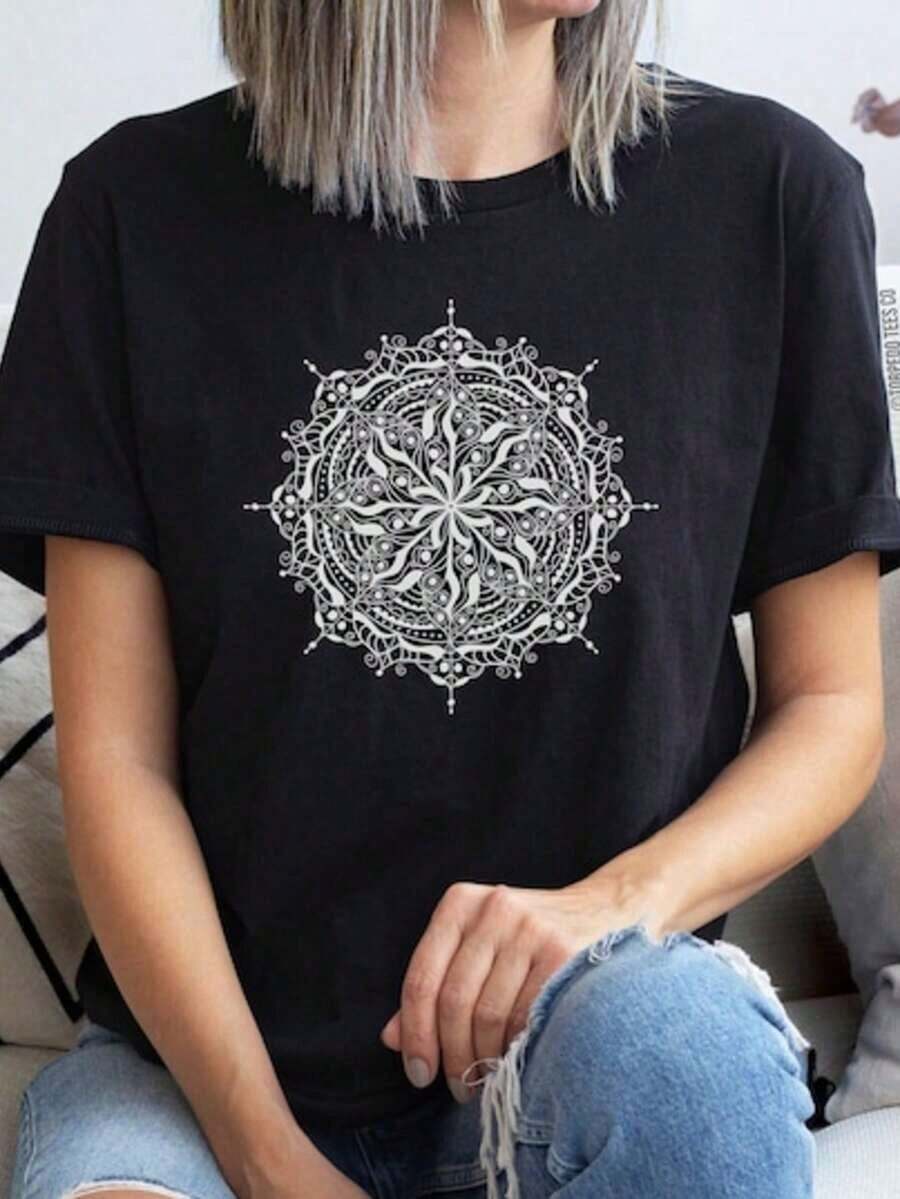 1 Piece Women's Love Print T-Shirt, Valentine's Day Print T-Shirt, Pink Heart T-Shirt, Love T-Shirt For Women, 180g, 100% Cotton - 黑色 18 - 查看 1