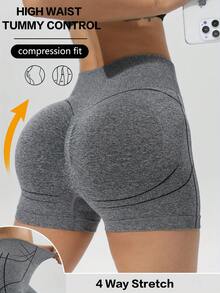 Nahtlose Shorts mit hoher Taille für Sport, weicher & bequemer Stretchstoff, geeignet für Yoga, Fitness, Laufen und den täglichen Gebrauch von Frauen - Grau - Übersicht 1