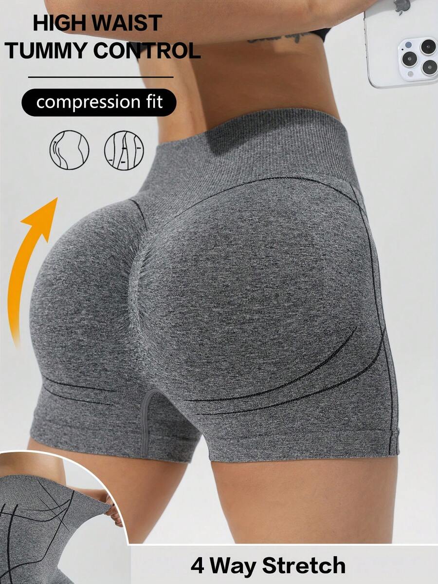 Nahtlose Shorts mit hoher Taille für Sport, weicher & bequemer Stretchstoff, geeignet für Yoga, Fitness, Laufen und den täglichen Gebrauch von Frauen - Grau - Übersicht 1