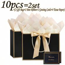 10pcs Set (2 Large Gift Bags, 2 Ribbons, 2 Greeting Cards, 4 Sheets Of Gift Paper) / 25pcs Set (5 Large Gift Bags, 5 Ribbons, 5 Greeting Cards, 10 Sheets Of Gift Paper) Portable Paper Gift Bags With Handles, Suitable For Birthdays - A - View 14