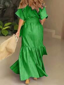 Ladies' Elegant Long Dress - From Formal Occasions To Daily Occasions, With A Waist Cinching And Slimming Cut, Suitable For Workplace Attire - 綠色 - 查看 3