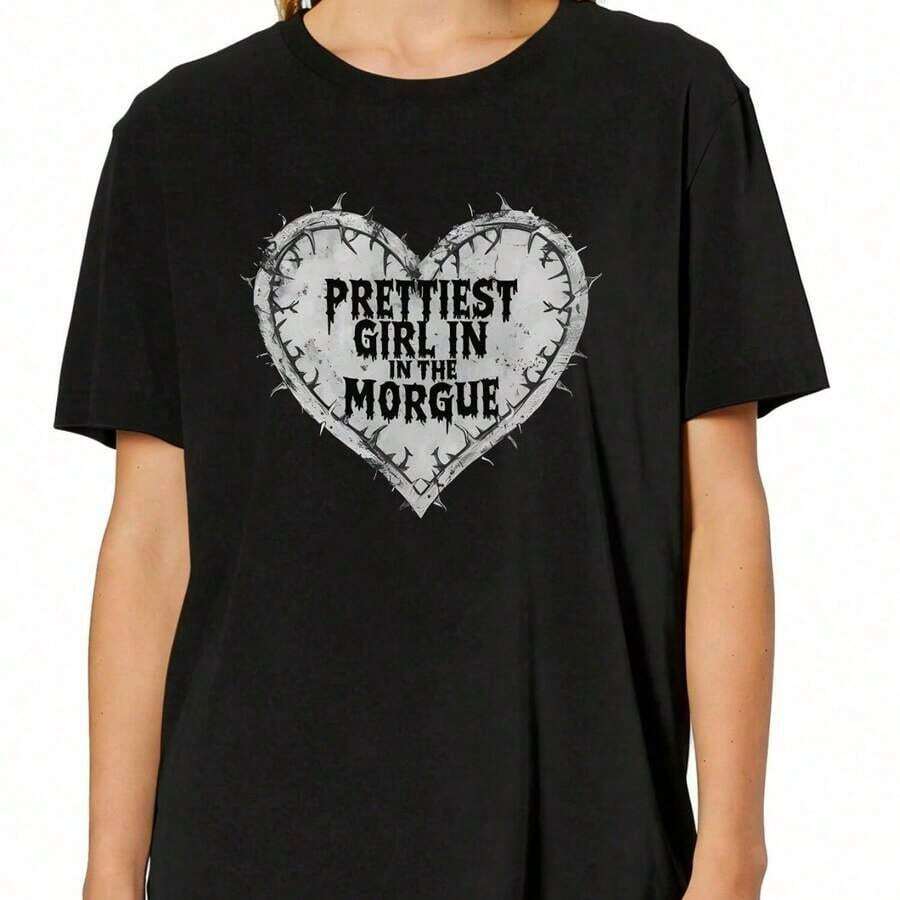 1 Piece Of Elegant Casual T-Shirt For Women, Round Neck And Short Sleeve, Black Color, With Print "Mom's Life Is The Best Life", 180g, 100% Cotton. - 黑色 5 - 查看 1