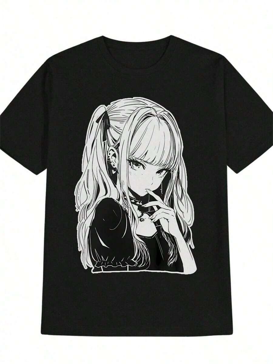 Camiseta Casual de Cuello Redondo para Mujer (con Estampado), Camiseta de Algodón con Estampado de Banda/Gráficos/Anime/Dibujos Animados/Texto para Mujer, Adecuada para Uso Diario, Regalo Perfecto para Fiestas, Regalo de Cumpleaños, Estilo Vintage, Unisex, Clásica y Nostálgica, Versátil y a la Moda, Adecuada para la Calle, Hecha de Tela de Algodón Cómoda con un Tacto Delicado y Suave. Con un diseño sencillo pero elegante, lavable a máquina - Camiseta versátil para el día a día y ocasiones especiales. Adecuada como regalo. playera de mujer. blusas>elegantes. boho chic,Top de mujer suave, transpirable y cómodo, ideal para primavera, verano y otoño, perfecto para vacaciones, viajes y uso diario. - Negro - Ver 1