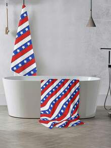 1pc American Independence Day Style Red White Blue Striped Print Beach Towel, Large Size Soft Absorbent Striped Beach Bath Towel, Suitable For Travel, Vacation, Sports, Bathroom, Pool And Camping, Strong Water Absorption - Multicolor - View 8