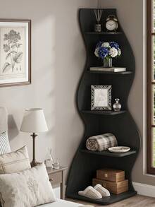 70-Inch Five-Layer Corner Bookshelf, Book Corner, Corner Display Cabinet, Room Decoration Shelf, Bedroom Decoration Shelf, Suitable For Living Room, Study And Bedroom, Easy To Install, Indoor Plant Stand, Modern And Simple Style - 黑色-升級款 - 查看 5