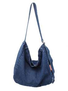 1 chiếc túi tote đeo chéo bằng vải denim mài, unisex, kiểu dáng giản dị và dung tích lớn, phù hợp cho phong cách đường phố và sử dụng hàng ngày. - Nhiều màu - Xem 9
