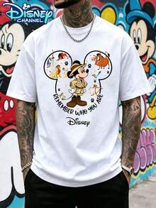 Disney T-He Lion King Adventures Mickey Mouse Printed White T-Shirt, Classic "Remember Who You Are" Printed Pattern - Double-Sided Printed Design T-Shirt, Men's Summer Short-Sleeved Top, High-Quality 100% Cotton Short-Sleeved T-Shirt, Relaxed, Breathable, Short-Sleeved Summer T-Shirt, Universal For Men And Women, Couples' Clothing, Casual Everyday Wear, Street Style, Vacation, Campus - trắng - Xem 1