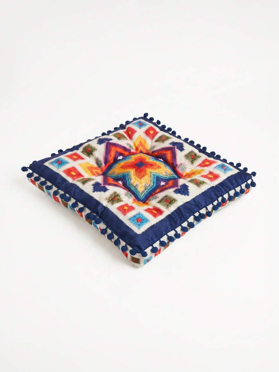 1 Stück Boho Mosaik Bodenkissen 43x43cm Dickes weiches Sitzkissen für Innen und Außen - Blau - Übersicht 1