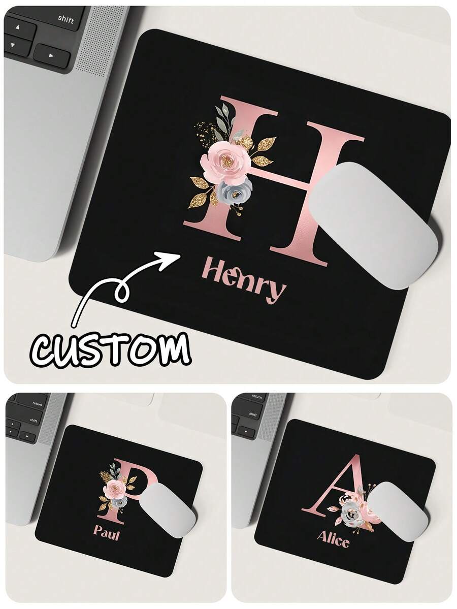 Customized Mouse Pad, Suitable For Office, Gaming Or Home Computer Use, Perfect Gift For Christmas And Halloween, Laptop Computer Gaming Mouse Pad, Premium Desk Mat For PC Laptop Computer Mouse, Rose Gold Letter Print Pattern - Multicolor - View 1