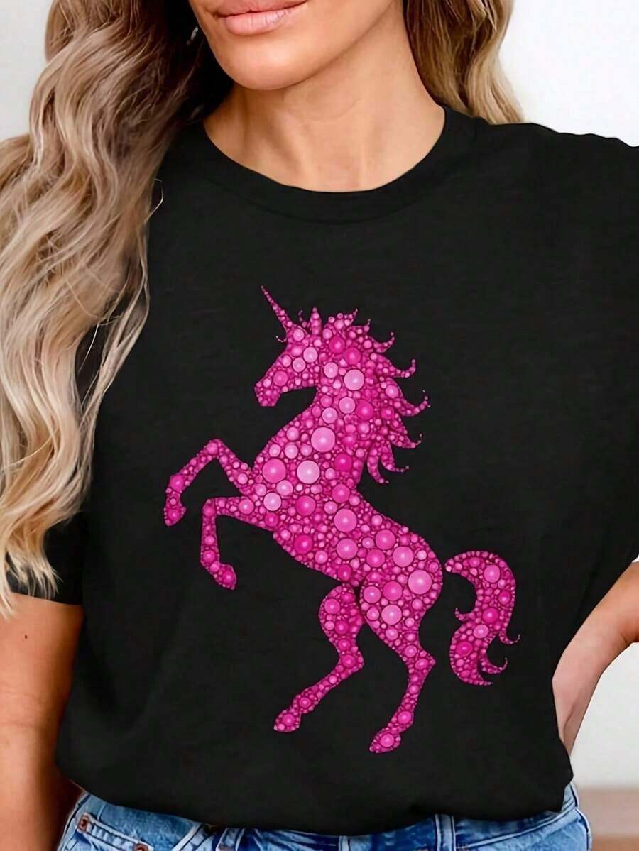 Pink Shirt With Bow And Nautical Charm, Cute Shirt With Pearls, Starfish, And Seashells, Mermaid Style Shirt, Seashell And Starfish Bow T-Shirt, Graphic T-Shirt With Bow And Sea Pearls. Women's Solid Color Boat Neck Short Sleeve One-Piece T-Shirt, Suitable For Summer, Pairs Well With Printed Shirts, Blouses, And Short-Sleeved Printed Tees. Breathable And Comfortable Women's Clothing - 黑色 9 - 查看 1