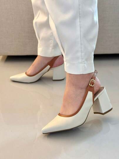 SCARPIN SALTO BLOCO ABERTO ATRÁS BRANCO  Simples    elegante    Escritório