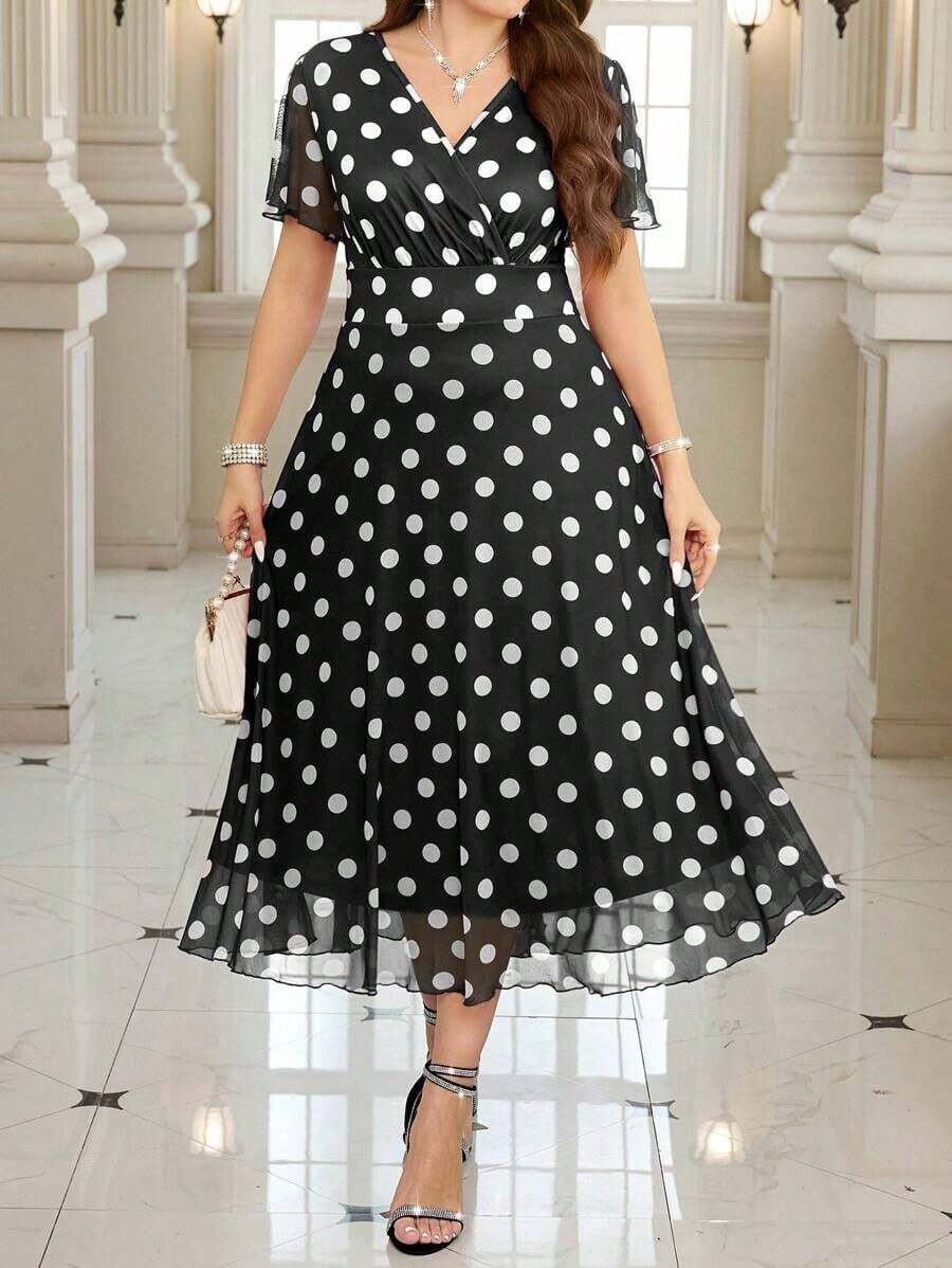Vestido floral elegante de talla grande, verano - Negro 2 - Ver 1