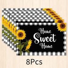 1pc Plaid & Sunflower Linen Placemat, Breakfast Mat, Coffee Coaster, Bowl Pad, Kitchen Accessory, Easy To Clean Dining Mat, Suitable For Home, Restaurant, Dining Decor, Holiday Gift, Gift For Friends, Multi-Piece Set - Multicolor - View 15