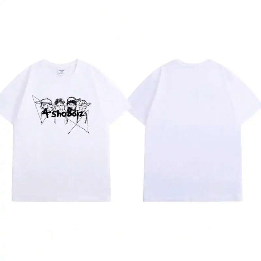 Camiseta 4shoboiz K-pop |   Diseño de Rostros de Miembros en Estilo Gráfico |  A158 Algodón Premium Oversize |   Camiseta de Manga Corta para Fanáticos de K-pop y la Moda Urbana |   Ropa con Estilo Coreano y Moderno - Blanco - Ver 1